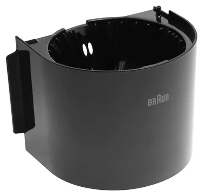 A black coffee filter holder for a Braun coffee machine.