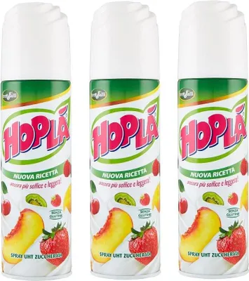 Produktbild von 3x Trevalli Hoplà Panna Spray Süßwaren Produkt auf Basis von Sahne und Pflanzenfett, U.H.T. Creme-Spray Glutenfrei 250g Sprühdose