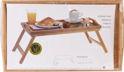 Immagine prodotto di Vassoio da letto in bambù con piedini - 50 x 30 cm - Vassoio da portata pieghevole in legno