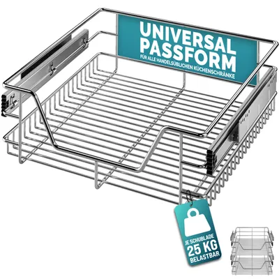 Immagine prodotto di CASARIA® 2x Cestello Estraibile Sottolavello 50cm 25kg Cassetto Telescopico Metallo Guide Scorrevoli Cucina Cestelli Cucina Cassetti Estraibili