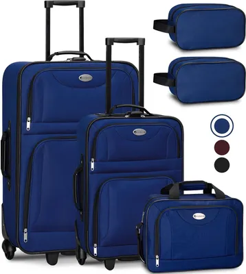 Produktbild von Juskys Trolley Reisekoffer Set 5 teilig - 60 Liter, 2 Rollen, Weichschale, wasserabweisend Stoff, leicht, Handgepäck - Koffer in Blau
