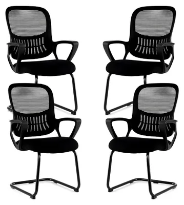 Produktbild von Freischwinger Stühle 4er Set, Konferenzstühle mit Armlehne und Lendenwirbelstütze, Schwingstühle, Bürostühle, Besucherstühle für Büro, Konferenzraum, Arbeitszimmer