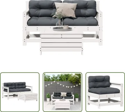 Produktbild von The Living Store 3-tlg. Garten-Lounge-Set mit Kissen Weiß Massivholz Kiefer