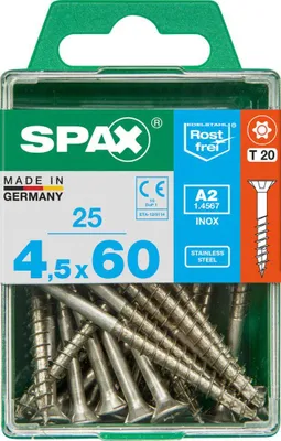 Produktbild von SPAX Edelstahlschraube, 4,5 x 60 mm, 25 Stück, Teilgewinde, Senkkopf, T-STAR plus T20, 4CUT - 4197000450602