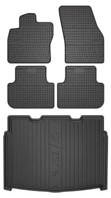 Image de Tapis en caoutchouc + bac de coffre pour Volkswagen Tiguan II 2016-2024 (SUV, plancher bas) – 5 pièces, noirs, sur mesure