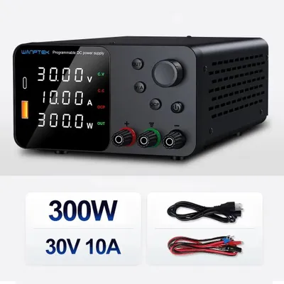 Obrázek produktu pro Laboratorní napájecí zdroj DC – model TPS3010 – nastavitelný rozsah 0–30V, 0–10A – jeden výstup – rychlé nabíjení přes USB – zástrčka 220V (EU)