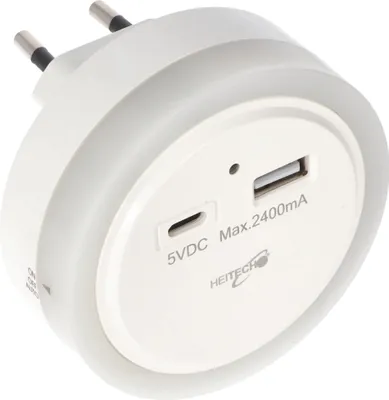 Produktbild von LED-Nachtlicht mit USB-C/A Ladegerät und Dämmerungsautomatik, mit USB-C und USB-A Anschluss, ideale Orientierungshilfe