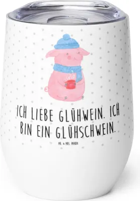 Produktbild von Mr. & Mrs. Panda Thermo Becher Schwein Glühwein - Weiß - Geschenk, Glühschwein, Weihnachtsmarkt, thermosbecher, edelstahl thermobecher, isolierbecher, Punsch, Weihnachten