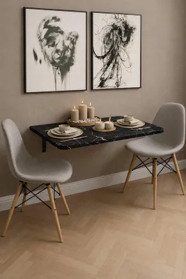 Produktbild von Wandtisch Klapptisch Wandmontage 90x50 cm Schwarz Marmoroptik