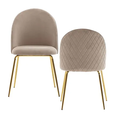 Produktbild von Design Esszimmerstuhl 2er Set Samt Beige Gepolstert, Küchenstuhl Stoff mit goldenen Beinen, Schalenstuhl Skandinavisch, Polsterstuhl mit Samtbezug