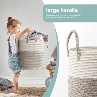 Produktbild von Großer Wäschekorb mit Gewebe 39L Wäschekammer, Abstellkorb & Aufbewahrungsbehälter 35 x 40 cm, geflochtener Wäschekorb mit Griff, Aufklappbarer Wäschekorb für Haushaltsgepäck und Wohnaccessoires (Braun)