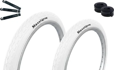 Image de Maxxi4you Pneus vélo 2 x HY-159 en blanc 47-406 (20 x 1.75) + 2 x Chambres à air correspondantes DV y compris démonte-pneus maxxi4you
