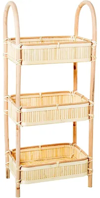 Aufbewahrungsregal mit 3 Körben, Holz & Rattan, 23x34x80 cm