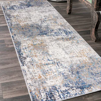 Produktbild von Teppichläufer 80 x 500 cm Grau Blau 4 Modern Läufer für Vorzimmer Eingangsbereich Schlafzimmer Küche Korridor Flur - Abstrakt Muster - G512B WHITE/D_BLUE