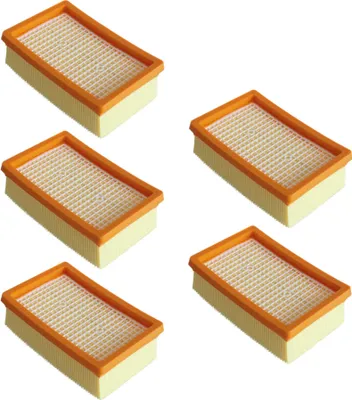 A collage of five rectangular air filters.