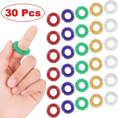 Produktbild von 30-teiliges Massage-Ring-Set mit stacheligen sensorischen Fingerringen, Stachel-Fingerring-/Akupressur-Ring-Set für Teenager und Erwachsene, leiser Stressabbau und Massagegerät (Gold, Silber)