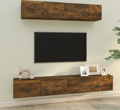 Zdjęcie produktu dla The Living Store 4-częściowy zestaw szafek pod telewizor z drewna w kolorze dębu wędzonego