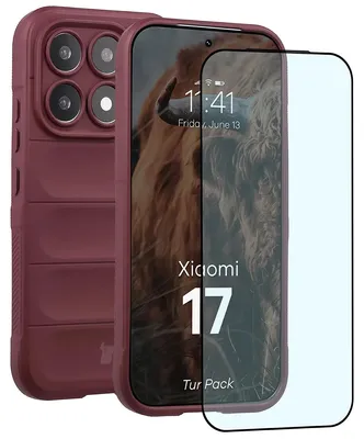 Produktbild von Robuste Handyhülle + gehärtetem Glas für Xiaomi 17, Bizon Tur Pack, Burgunderrot