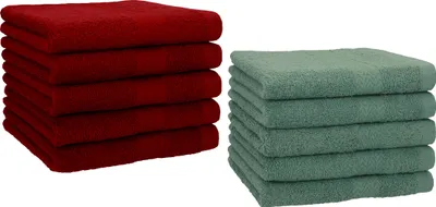 Produktbild von Betz 10 Stück Gästetücher 30x50 cm PREMIUM 100% Baumwolle Set  Farbe: rubinrot und tannengrün