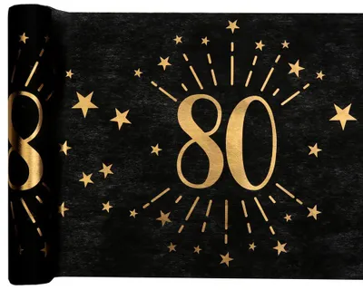 Produktbild von 80. Geburtstag schwarz gold Tischläufer 5 m x 30 cm Zahl 80
