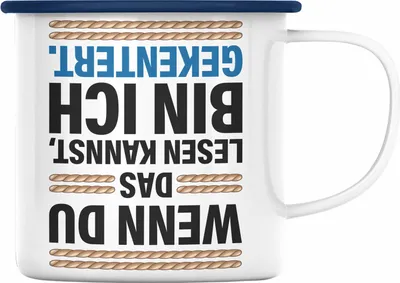 Produktbild von Trendation - Lustiges Segler Segelboot Gekentert Emaille Tasse mit Spruch Emaille Emaille Tasse für Segler als Geschenkidee (Blau)