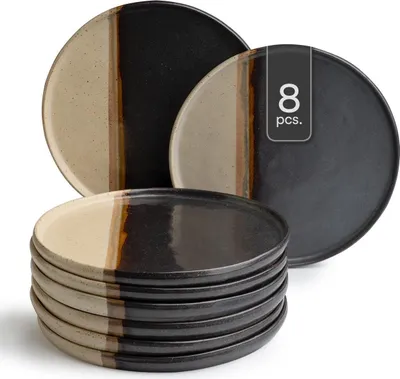 Produktbild von Speiseteller - Ø 27 cm - Schwarz - Braun - Keramik - matt - 8er Set