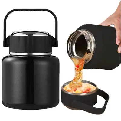 Produktbild von Thermobehälter, isolierter Thermobecher, Wärmebehälter, Vakuumisoliert, 900ml, Faltbarer Löffel, Auslaufsicher, 316 Lebensmittelechter Edelstahl