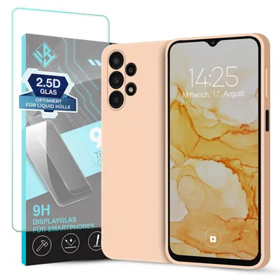 Produktbild von Hülle für Samsung Galaxy A13 mit 9H Displayglas Displayschutz Case Cover Bumper Smartphone Softgrip Schutzhülle Farbe: Rosa