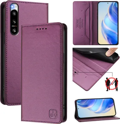 Produktbild von Lederhülle für Sony Xperia 5 IV Hülle Flip Brieftasche Kartenfächern Ständer Schutzhülle Lila
