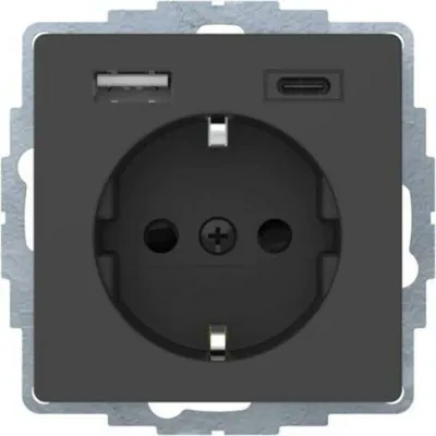 Obrázek produktu pro Zásuvka SCHUKO/USB anth samet, lakovaná - Ochranný kontakt zásuvky 48046086