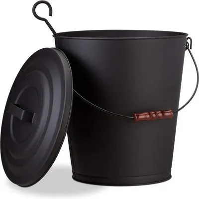 Produktbild von 24-Liter-Stahl-Eimer mit Holzgriff und Haken, schwarz
