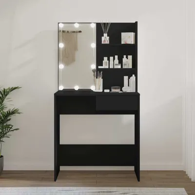 Produktbild von The Living Store Schminktisch mit LED-Leuchten Schwarz 74,5x40x141 cm