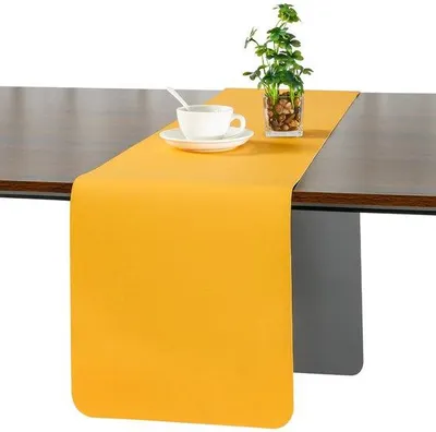 Immagine prodotto di Runner da tavola in pelle con effetto idrorepellente e antiscivolo, 40 x 183 cm, colore grigio-crema