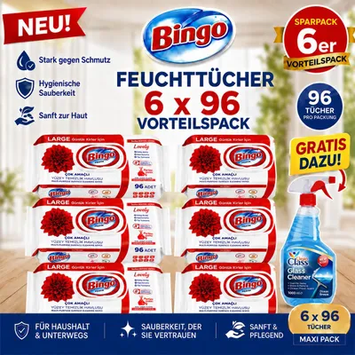 Obrázok produktu pre Bingo Lovely 6x96 čistiacich utierok + čistič na sklo