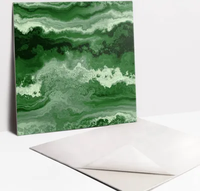 Produktbild von Fliesenaufkleber Set - 9 Stück Selbstklebende PVC Fliesen-Designs - Für Bad und Küche 30 x 30 - Grüner Marmormotiv