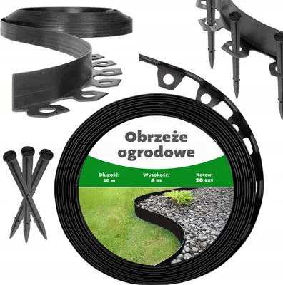 Produktbild von Gartenumrandung, Rasenumrandung, schwarz, aus Kunststoff, 10 m, 20 Stifte, Set