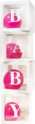 Immagine prodotto di Intirilife set da 4 pezzi di scatole per palloncini baby shower trasparenti - bianche - 30 x 30 x 30 cm ciascuna - scatole per decorazioni, scatole per palloncini, decorazioni, festa gender reveal, facili da montare