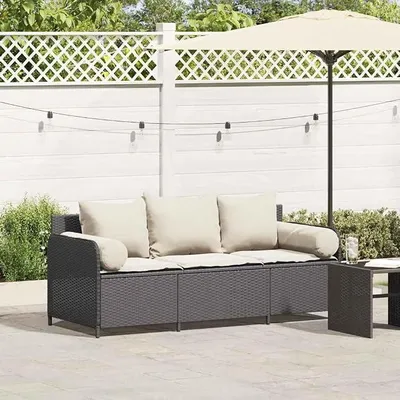 Produktbild von Gartensofa 3 wetterfest Garten Lounge Sofa 3 Sitzer Gartenmöbel Balkonmöbel Gartenbank wetterfest, Sitzbank mit Lehne Poly Rattan-Schwarz-Typ 1