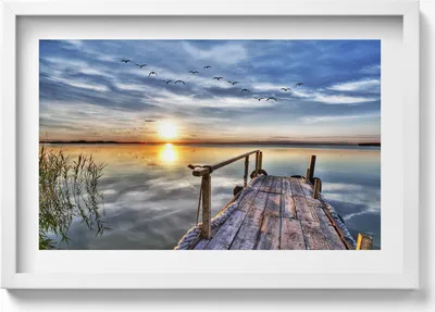 Produktbild von Sonnenuntergang am See– Wandbild mit Rahmen – Gerahmtes Bild  – Wanddekoration – 60x40 cm –  Schwarz Rahmen