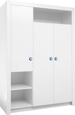Produktbild von Kinderkleiderschrank Paula I, Weiß, Griffe individuell anpassbar (blau/rosa), pflegeleicht, für Babyzimmer, 1.955 m x 1.37 m x 0.56 m