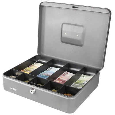 Produktbild von Geldkassette abschließbar, 5 Münzfächer &  4 Scheinmulden, HMF 10019-09, Silber