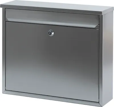 Produktbild von Wandbriefkasten Granadan aus Edelstahl mit Einwurfsklappe | HxBxT 31,5x36x11cm | Einwurföffnung 32x4cm | Silber