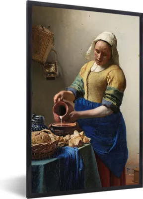 Produktbild von MuchoWow® Gerahmtes Poster Das Milchmädchen - Gemälde von Johannes Vermeer 20x30 cm - Poster mit Schwarzem Bilderrahmen Wandposter Rahmen Foto Bilder - Drucken - Bilder Poster im Rahmen