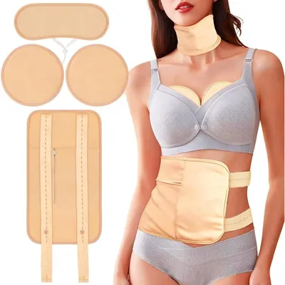 Produktbild von 4-Tlg. Riezinusöl Wickel Baumwolle Set, Wiederverwendbare Kompresse für Leber, Bauch & Hals, Wasserdicht mit Verstellbarem Gurt