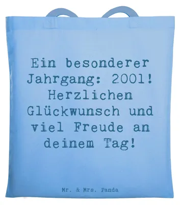 Produktbild von Mr. & Mrs. Panda Shopping Tasche Spruch 2001 Geburtstag - Sky Blue - Geschenk, Glückwunsch, Stoffbeutel, Laptoptasche, Happy Birthday, festivaltasche, liebevoll, Freude
