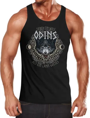 Produktbild von Herren Tanktop Lieber ein Wolf Odins als ein Lamm Gotte Muskelshirt Tank Top Muscle Shirt Achselshirt Moonworks® schwarz XXL