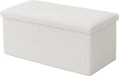 Produktbild von Relaxdays Sitzbank, Stauraum, Teddystoff, faltbar, gepolstert, Flur, Schlafzimmer, HBT: 38x76x38 cm, Sitztruhe, weiß