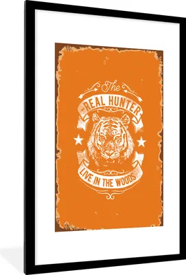Produktbild von MuchoWow® MuchoWow® Gerahmtes Poster Jahrgang - Tiger - Orange 60x90 cm - Poster mit zchwarzem Bilderrahmen - Dekoration - Wandposter Wohnzimmer - Hochwertig