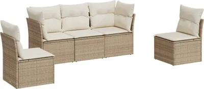 Immagine prodotto di vidaXL Set di divani da giardino 5 pezzi con cuscini Beige poly rattan