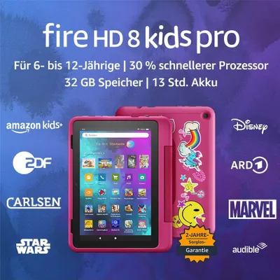 Obrázok produktu pre Amazon Fire HD 8 Kids Pro Tablet (2022) 20,3 cm (8 Zoll) HD Display, ab 6 Jahren, 32 GB Speicher, kindgerechte Hülle mit Regenbogen-Design